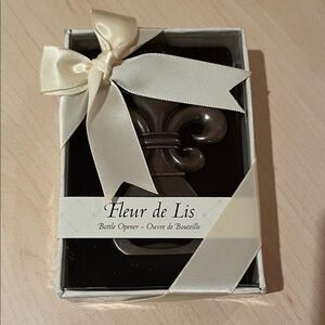 Kate Aspen Fleur de Lis Bottle Opener with Cream Ribbon NWT